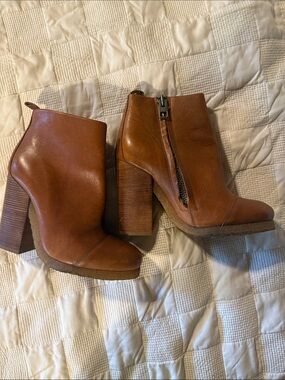 All Saints Tan Leather Block Heel Ankle Boots